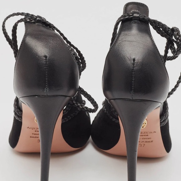 Aquazzura Poppy Delevingne Black Peep-Toe Heels Sz 38 - Picture 7 of 16